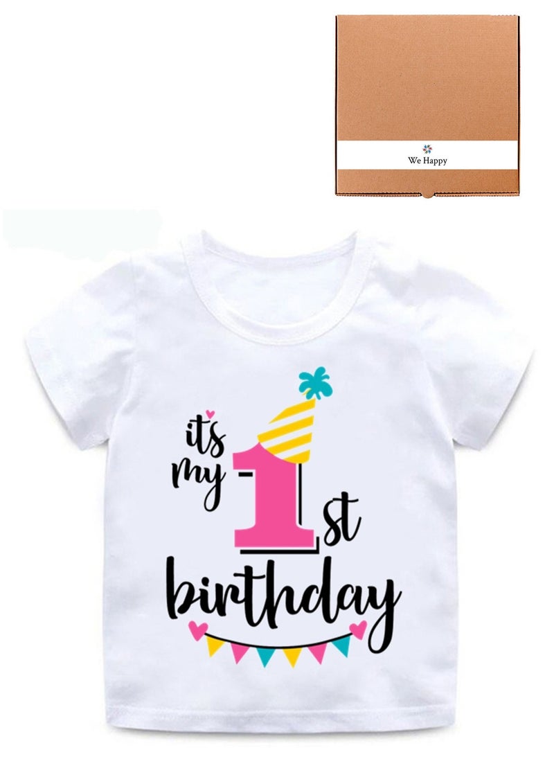 We Happy - It's My 1st Birthday Printed Kids Lovely Cotton T-Shirt - Image 1