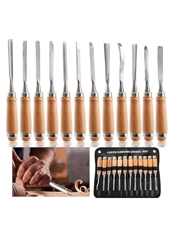 PROMASS 12 PCS Wood Carving Tools, Gouges Woodworking Chisels, Full Size Wood Carving Knifes for Beginners, Hobbyists, Professionals, Artistic, Gifts for Him, Father's Day  - Image 4