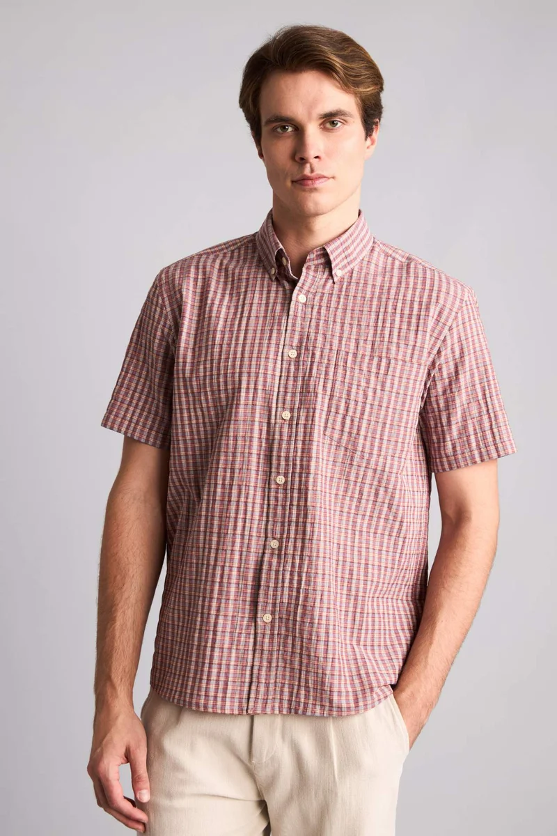 Defacto  Regular Fit Checked Crinkle Fabric Shirt for Men | Best Price UAE