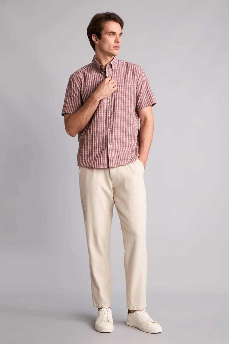 Defacto  Regular Fit Checked Crinkle Fabric Shirt for Men | Best Price UAE