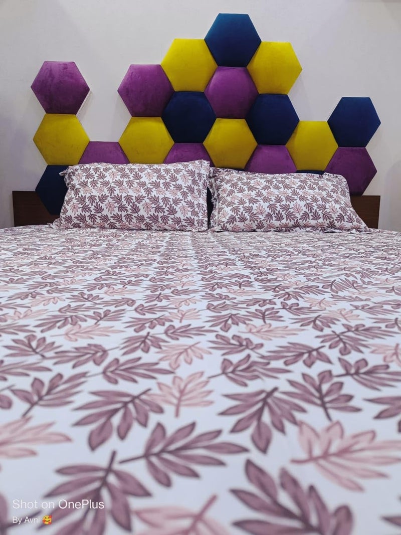 Caffeine Premium Leaf Print Double Bedsheet with Two Pillow Cover Flat Bedsheets (90" x100" White Brown) - Image 4