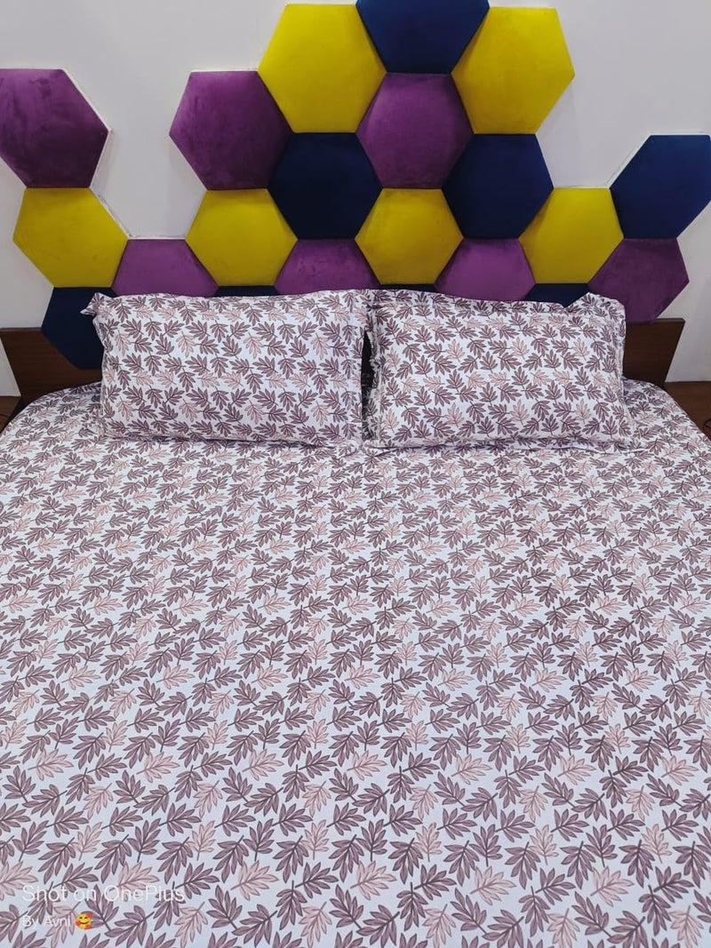 Caffeine Premium Leaf Print Double Bedsheet with Two Pillow Cover Flat Bedsheets (90" x100" White Brown) - Image 5