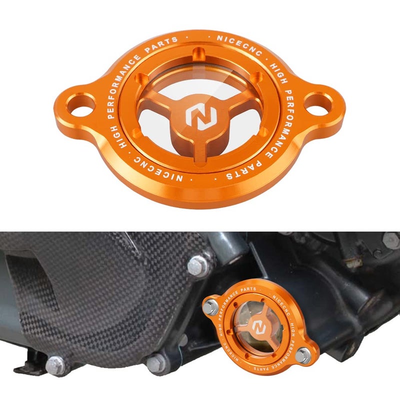 NICECNC Orange Transparent Engine Oil Filter Cap Plug Cover Compatible with KTM DUKE 125200250390 20162023RC 125200390 20172023390 Adventure 2020 2021 2022 2023250 Adventure 20212023