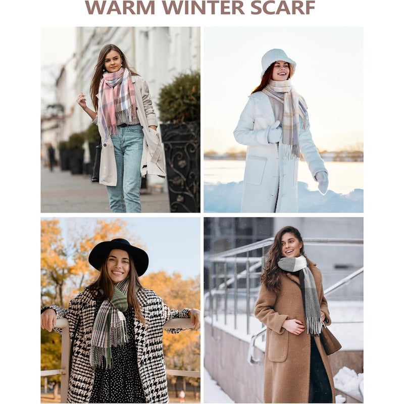 Winter scarves for women: plaid cashmere scarf in burgundy and charcoal, ultra-soft oversized wrap blanket style for cold weather warmth, 79 x 23 - Image 4