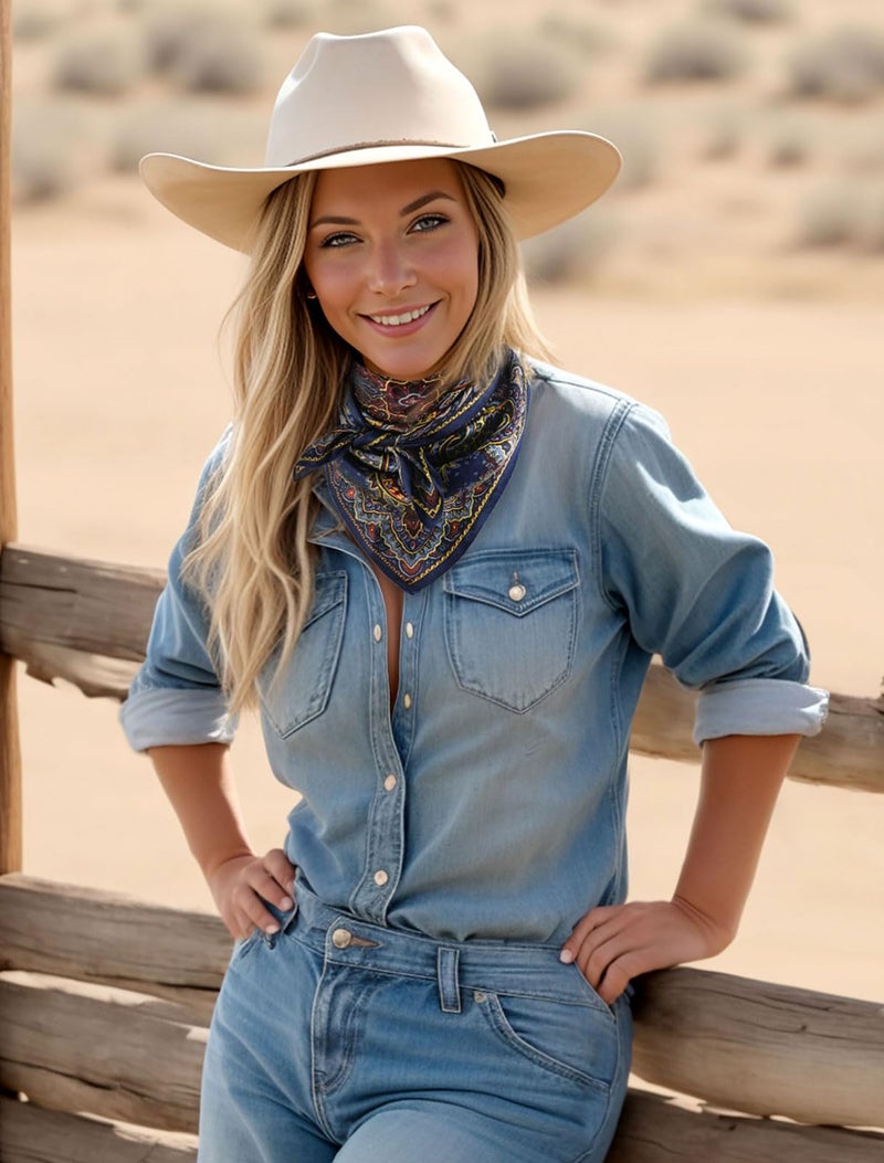 GERINLY Aztec Wild Rag Tribal Style Head Bandana Boho Neck Scarf for Summer Women Elegant Satin Kerchief (Navy) - Image 3