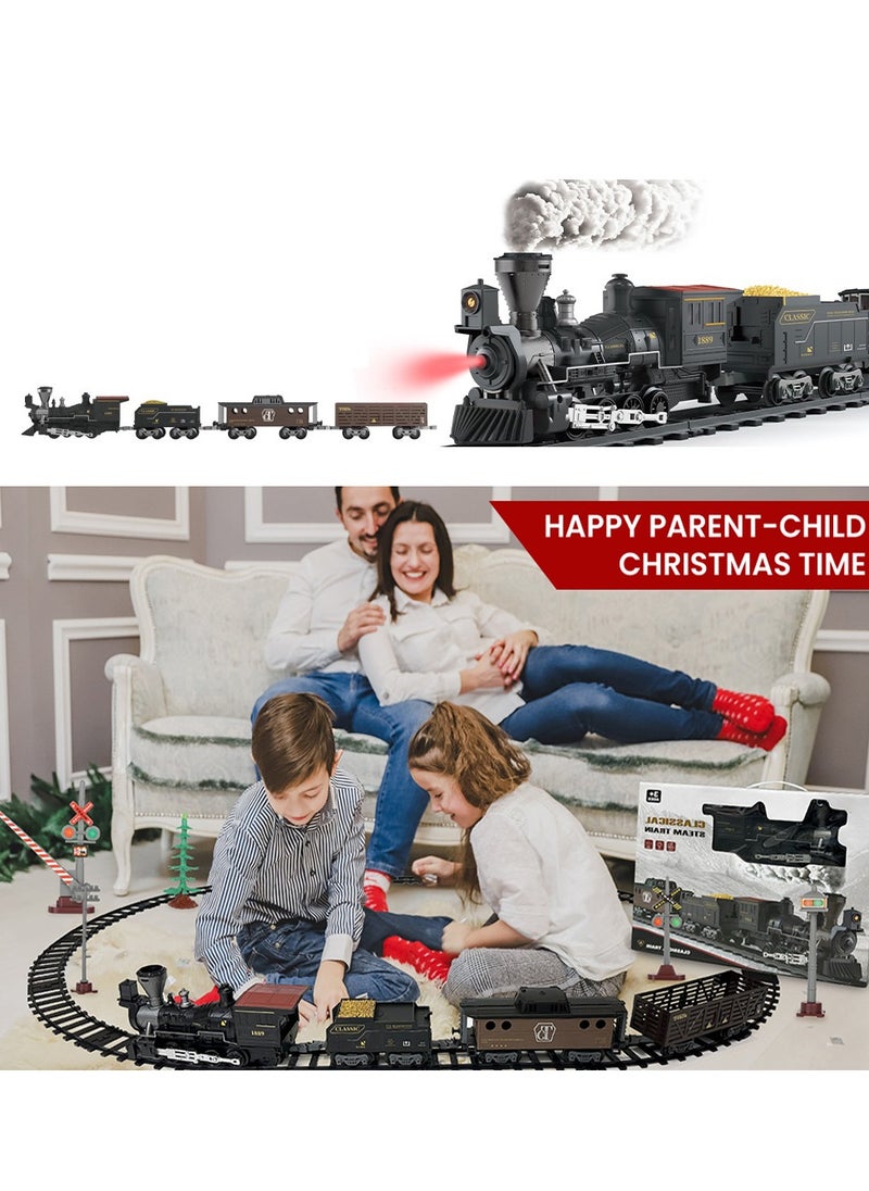 SYOSI - Train Set with Remote Control Retro Rail Steam Toy with Locomotive 3 Freight Trains Alloy Engine Classic Model Train Gift with Steam and Sound - Image 1