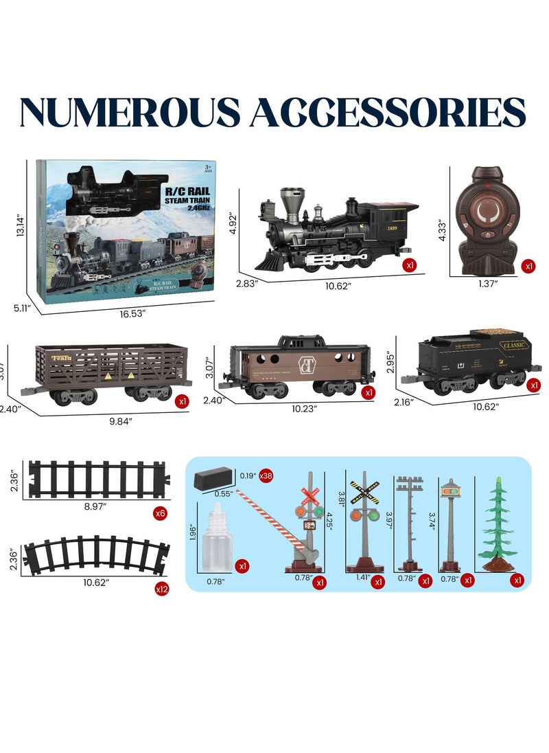 SYOSI - Train Set with Remote Control Retro Rail Steam Toy with Locomotive 3 Freight Trains Alloy Engine Classic Model Train Gift with Steam and Sound - Image 1