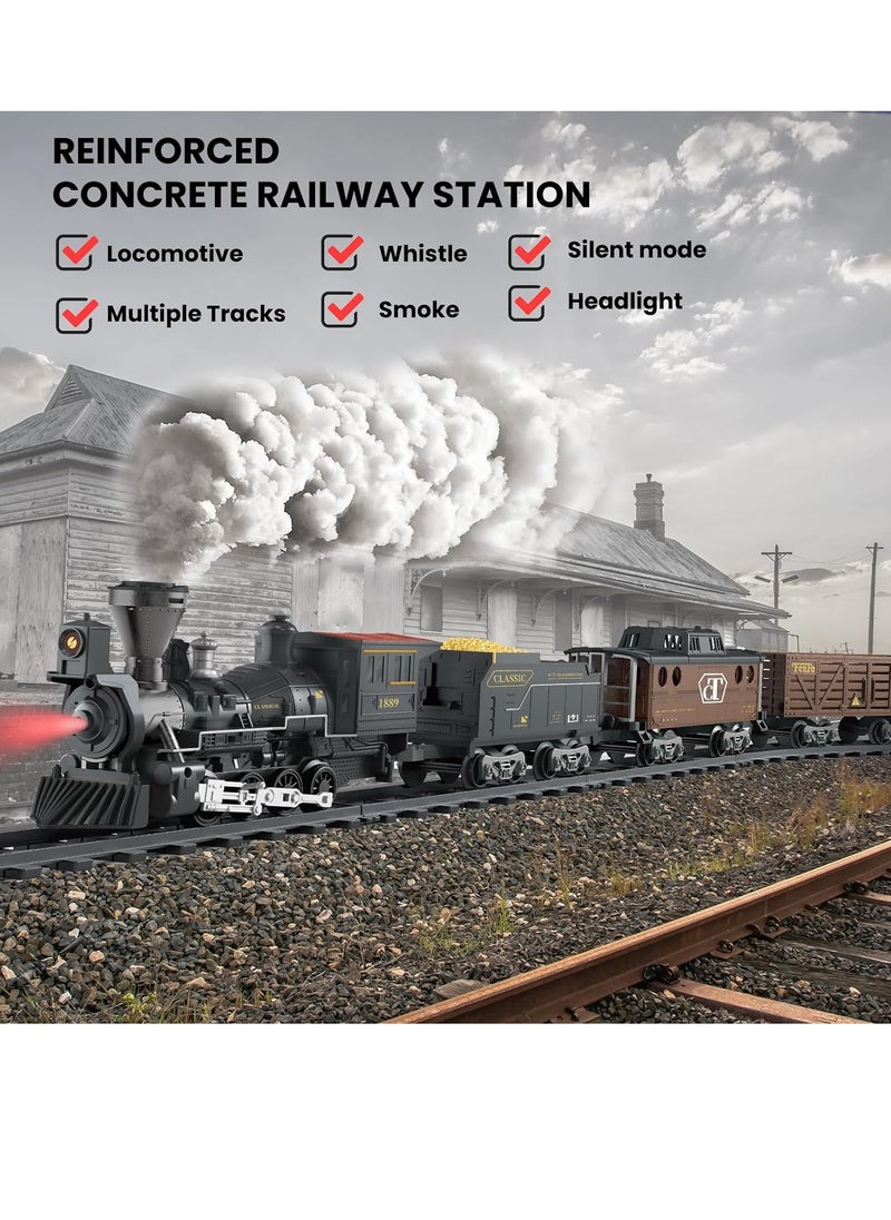 SYOSI - Train Set with Remote Control Retro Rail Steam Toy with Locomotive 3 Freight Trains Alloy Engine Classic Model Train Gift with Steam and Sound - Image 1