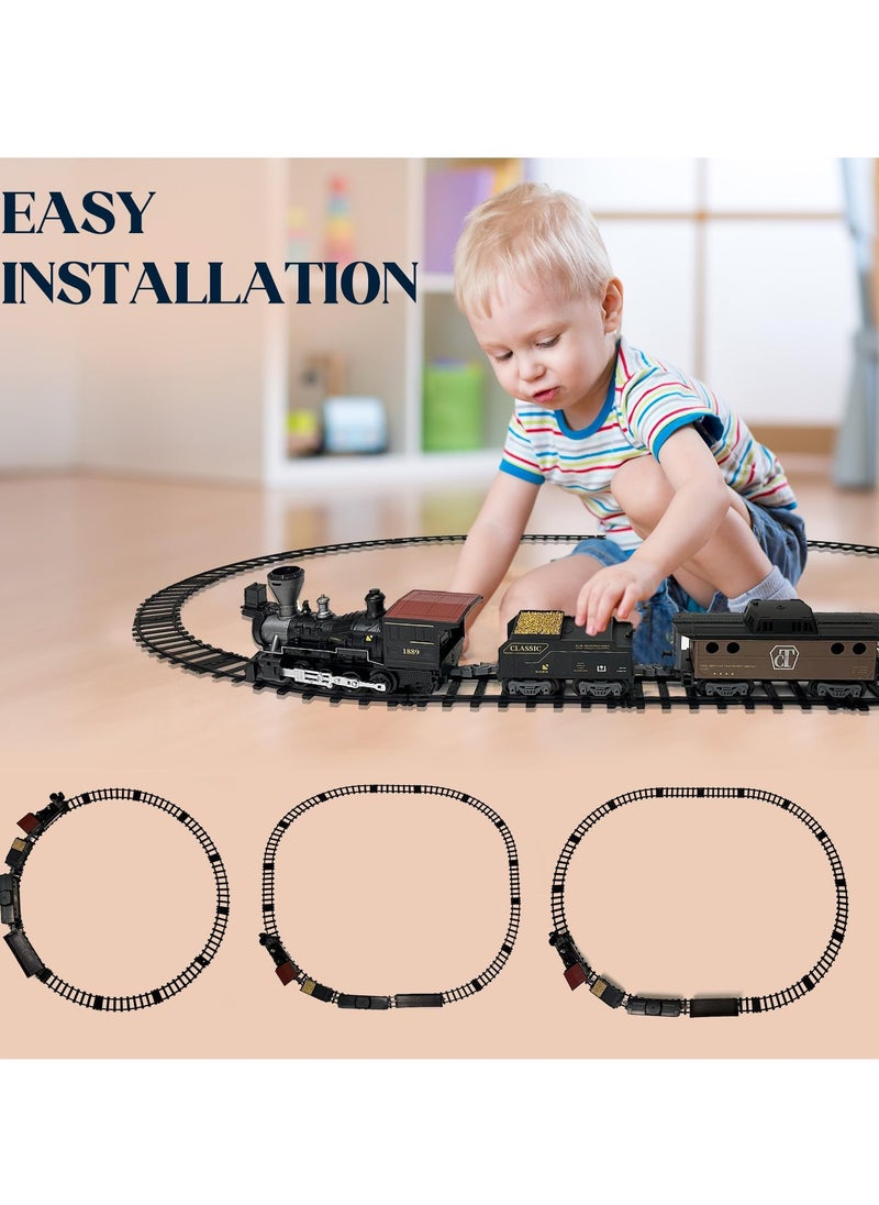 SYOSI - Train Set with Remote Control Retro Rail Steam Toy with Locomotive 3 Freight Trains Alloy Engine Classic Model Train Gift with Steam and Sound - Image 1