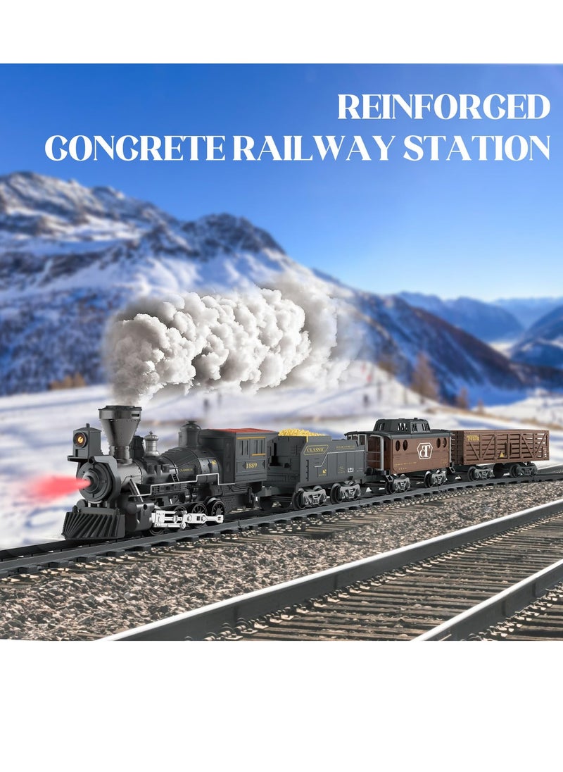 SYOSI - Train Set with Remote Control Retro Rail Steam Toy with Locomotive 3 Freight Trains Alloy Engine Classic Model Train Gift with Steam and Sound - Image 1
