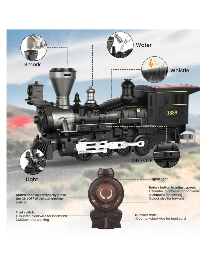 SYOSI - Train Set with Remote Control Retro Rail Steam Toy with Locomotive 3 Freight Trains Alloy Engine Classic Model Train Gift with Steam and Sound - Image 1