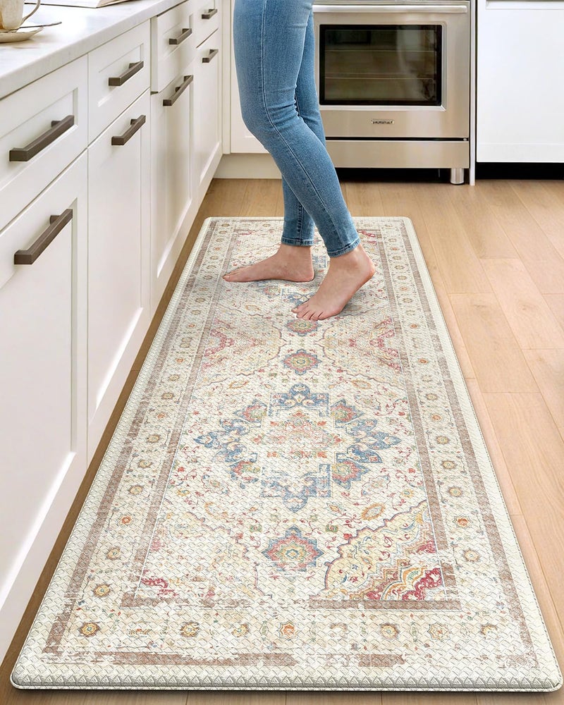 DEXI Kitchen Mats for Floor Cushioned, 23x59 Extra Large Wide Runner Rug Non Slip, Waterproof Soft Comfort Standing Padded Anti Fatigue Decorative, Light Beige - Image 1
