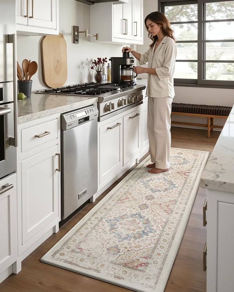 DEXI Kitchen Mats for Floor Cushioned, 23x59 Extra Large Wide Runner Rug Non Slip, Waterproof Soft Comfort Standing Padded Anti Fatigue Decorative, Light Beige - Image 3