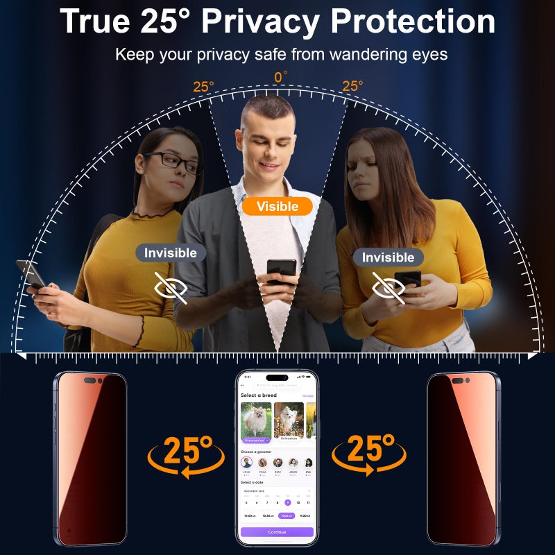 Esanik [2-Pack for iPhone 17 Pro Max Sunset Color Privacy Screen Protector - Gradient Purple Anti-Spy Tempered Glass, Anti-Blue Light, Pink Military-Grade 9H Hardness,Shatterproof, Flawless Fit Tray - Image 3