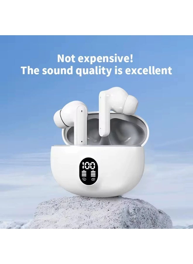 Stereo Bluetooth Earbuds Wireless In-Ear with Active Noise Cancellation Immersive Deep Bass LED Smart Power Display Long Battery Life Touch Control White - Image 4