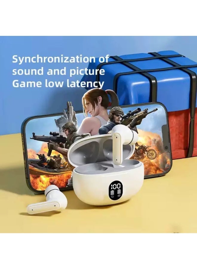 Stereo Bluetooth Earbuds Wireless In-Ear with Active Noise Cancellation Immersive Deep Bass LED Smart Power Display Long Battery Life Touch Control White - Image 2