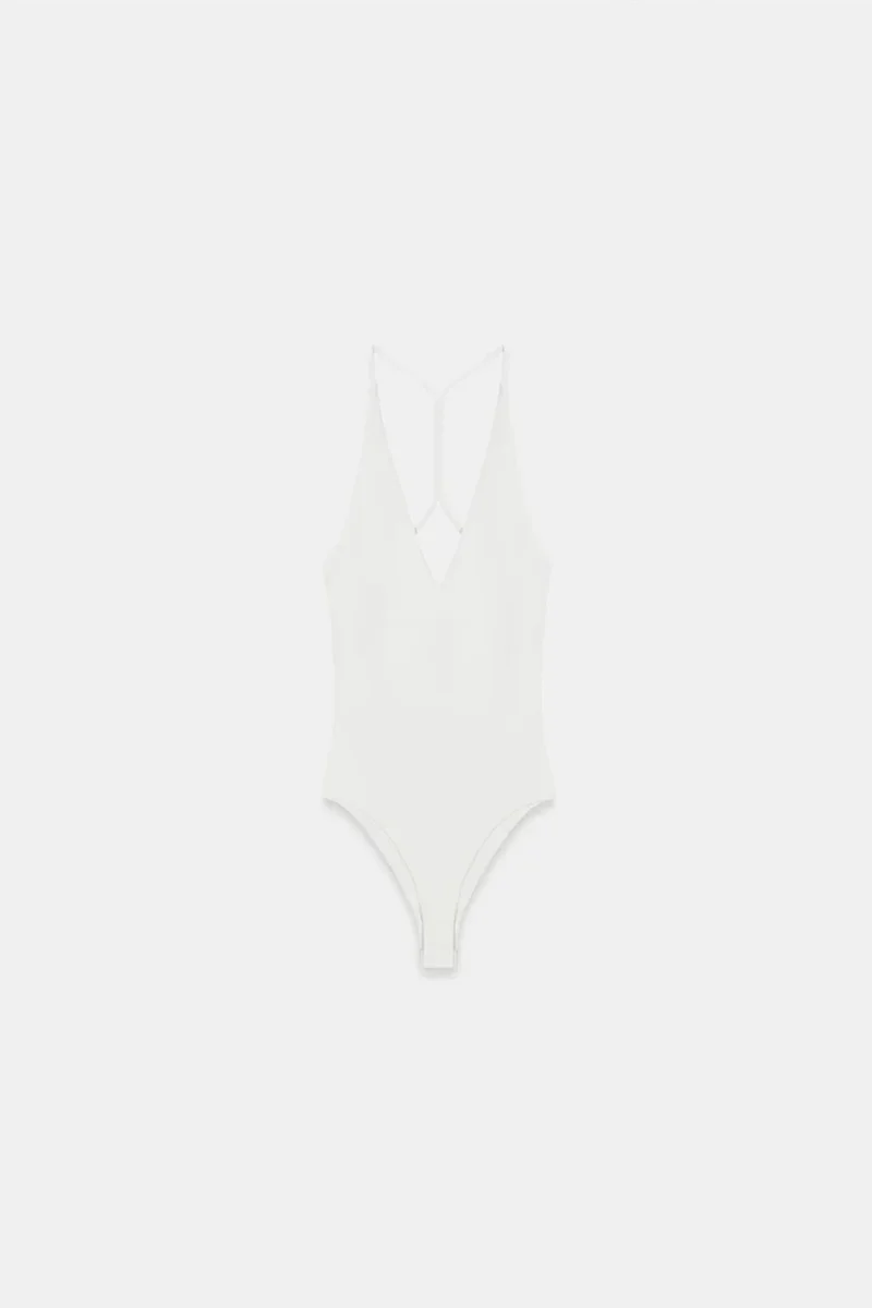 Dilvin White DILVIN Slim Fit Cut-Out Halter Bodysuit for Women | Best Price UAE