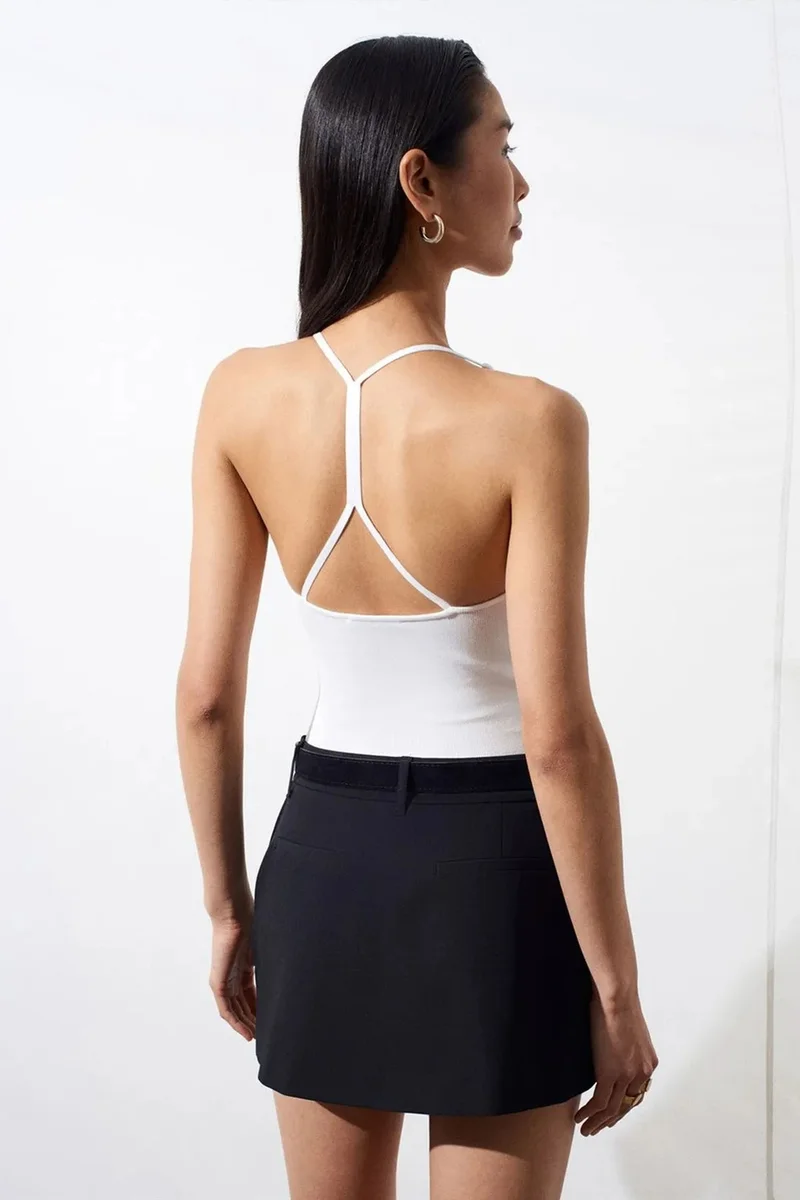 Dilvin DILVIN Slim Fit Cut-Out Halter Bodysuit