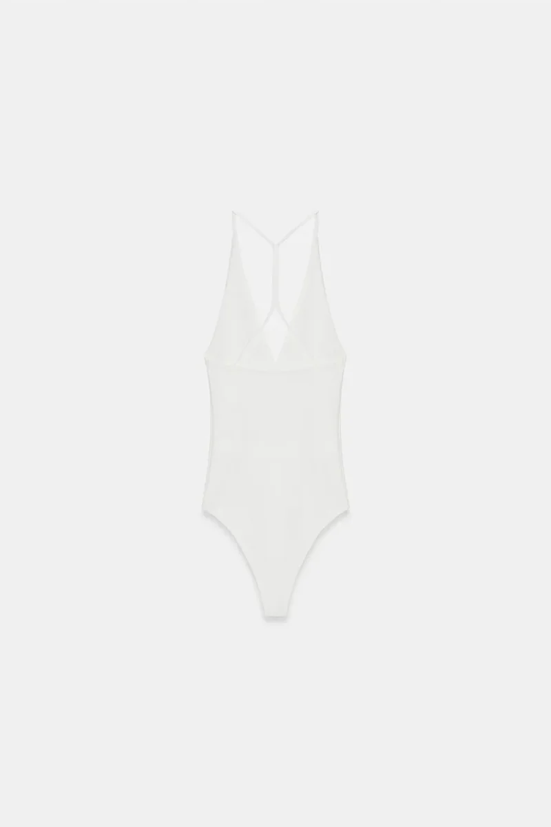 Dilvin White DILVIN Slim Fit Cut-Out Halter Bodysuit for Women | Best Price UAE