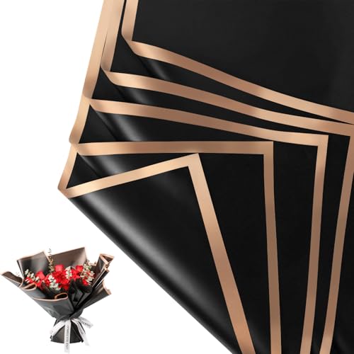 NESCCI 20 Sheets Flower Wrapping Paper - Waterproof Floral Bouquet Wrapping Paper, Florist Supplies Packaging Paper for Wedding Birthday Gift DIY (Black) - Image 1
