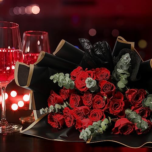 NESCCI 20 Sheets Flower Wrapping Paper - Waterproof Floral Bouquet Wrapping Paper, Florist Supplies Packaging Paper for Wedding Birthday Gift DIY (Black) - Image 5