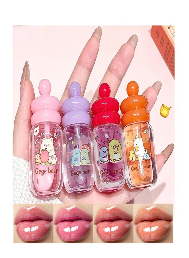 DENESTUP 4 Pcs Lip Gloss Oil Set | Fruit Flavored | Colorful Honey Pot | Cute Hydrating Lip Gloss Set for Women | Best Friend Party Gift Non-toxic - Image 1