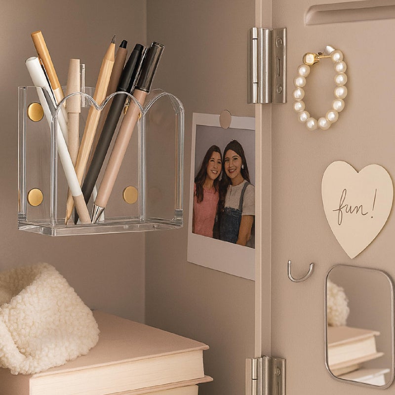 Orelle Scalloped Magnetic Acrylic Pen Holder | Magnetic Pen Holder For Refrigerator  Whiteboard  Office  Magnetic Locker Organizer | Magnetic Dry Erase Marker Holder | Classroom Must Haves | Clear - Image 5
