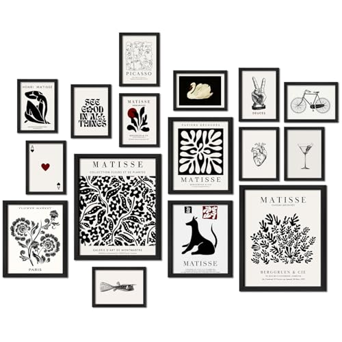 ANERZA 16 PCS Framed Black and White Wall Art Decor, Matisse Abstract Wall Prints for Bedroom, Gallery Wall Frame Set, Minimalist Posters for Living Room Aesthetic, Collage Kit, Dorm Home Artwork - Image 1
