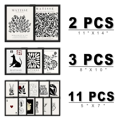 ANERZA 16 PCS Framed Black and White Wall Art Decor, Matisse Abstract Wall Prints for Bedroom, Gallery Wall Frame Set, Minimalist Posters for Living Room Aesthetic, Collage Kit, Dorm Home Artwork - Image 2