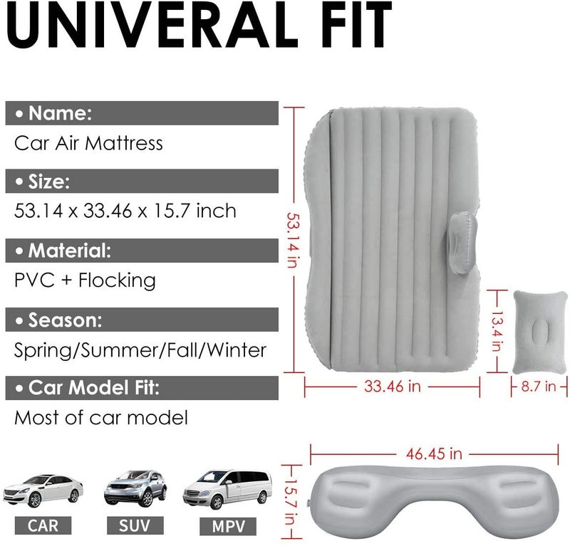 GoodHood Polyvinyl Chloride (Pvc) Premium Car Air Mattress|Car Inflatable Bed With Electric Pump&2 Air Pillow|Quick Inflatable Back Seat Bed|Travel,Trips,Camping,Picnic,Pool&Beach|Universal Fit|Grey - Image 5