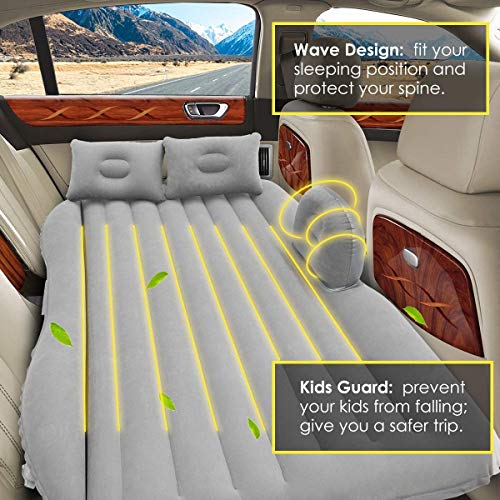 GoodHood Polyvinyl Chloride (Pvc) Premium Car Air Mattress|Car Inflatable Bed With Electric Pump&2 Air Pillow|Quick Inflatable Back Seat Bed|Travel,Trips,Camping,Picnic,Pool&Beach|Universal Fit|Grey - Image 2