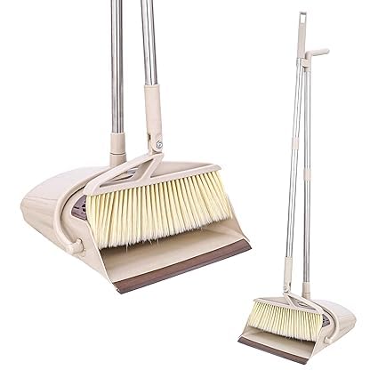 KACHKIT Household Cleaning MultiFunction Cleaning Soft Broom Plastic Material Long Handle Rotary Dustpan Rubber Lip Design Combination Broom and Dustpan Set