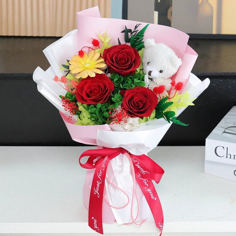 Bluejw Handmade Everlasting Dried Flowers Bouquet – Natural Real Preserved Dried Plants Arrangement for Christmas, Valentine's Day & Birthday Decor - Image 1