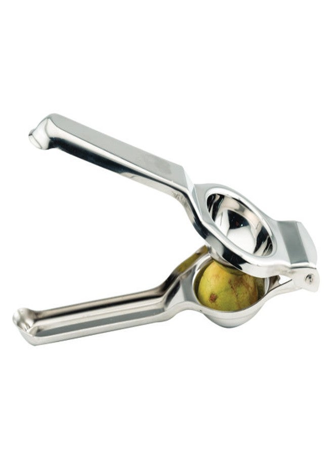 Spill-Stop 1024-0 Lemon Lime Squeezer, Polished Stainless Steel Hinged Elbow Juicer with Built-in Strainer, Long Handle, Simple Effective Design, 8" x 2.625" x 1.5"