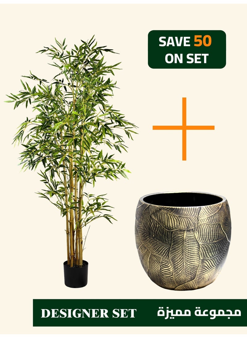 High-Quality Artificial Bamboo Tree (150cm) with Decorative Cement Planter – Balanced Space and Natural Presence - Image 1