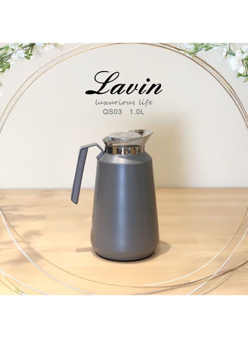 Lavin vacuum flask 1L/Stainless steel body/Elegent Thermos/Glass inner/Hot&Cold/HB