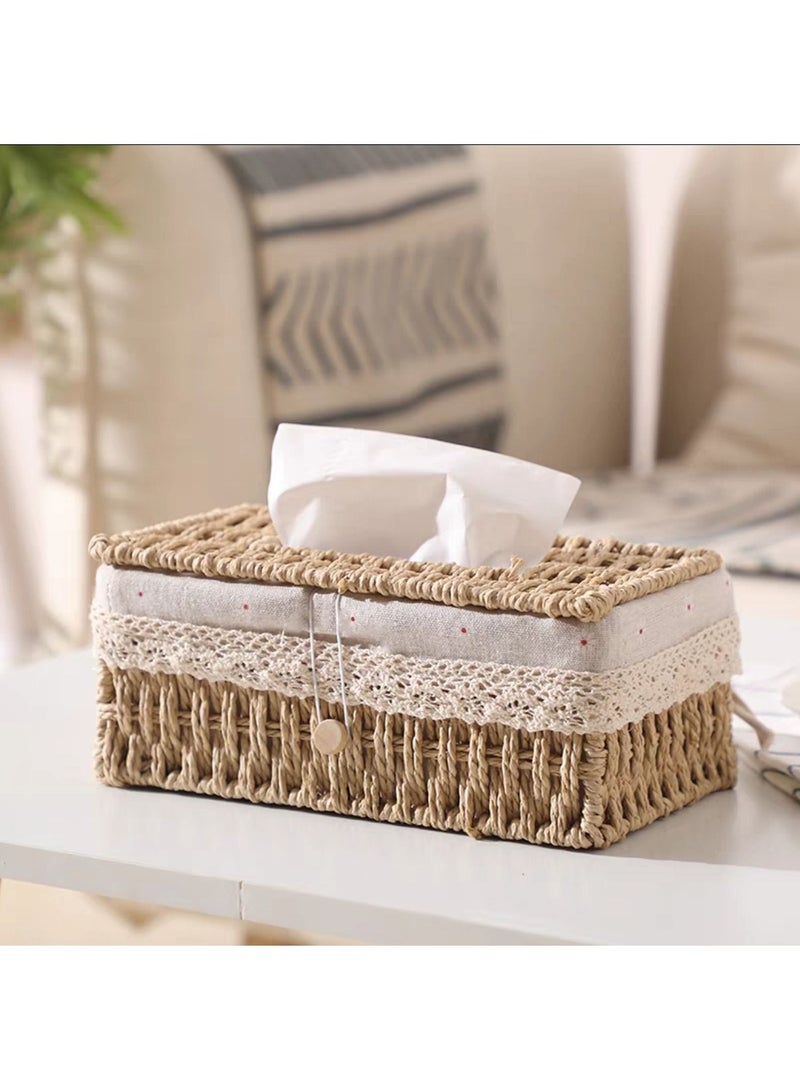 FFD Tissue Case Hand Woven Tissue Box Napkin Holder Cover Facial Tissue Case Cover Napkin Dispenser For Home Living room Bedroom Car Table Decoration - Image 1