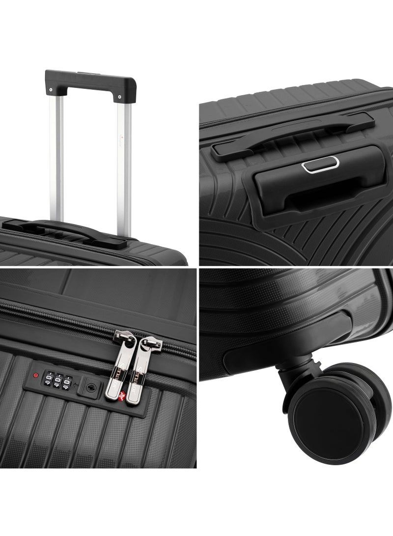 SENATOR Unisex Hard Case Carry On Luggage Lightweight PP Fashion Trolley Luggage with 360° Degree 4 Twin Wheel and Safe Zippers KH1010 Black - Image 2