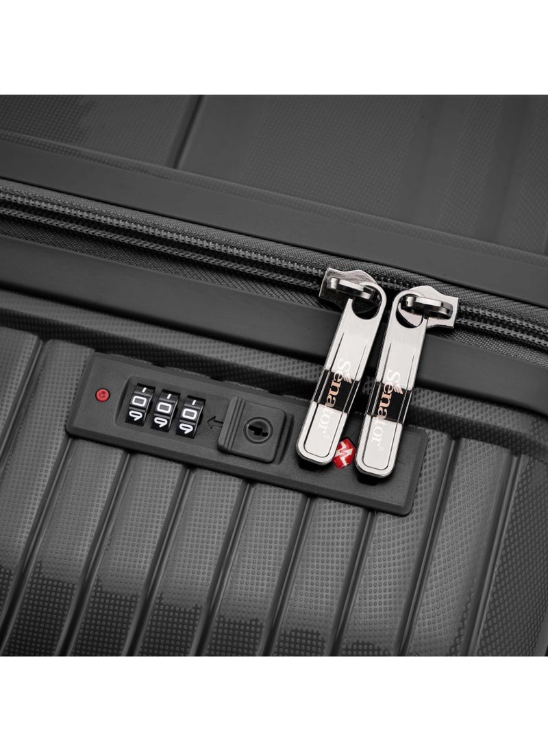 SENATOR Unisex Hard Case Carry On Luggage Lightweight PP Fashion Trolley Luggage with 360° Degree 4 Twin Wheel and Safe Zippers KH1010 Black - Image 4