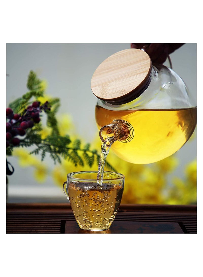 GGEROU Glass Water Pitcher with Bamboo Lid,Borosilicate Glass Teapot for Hot/Cold Water，Glass Water Kettle 1000ml - Image 5