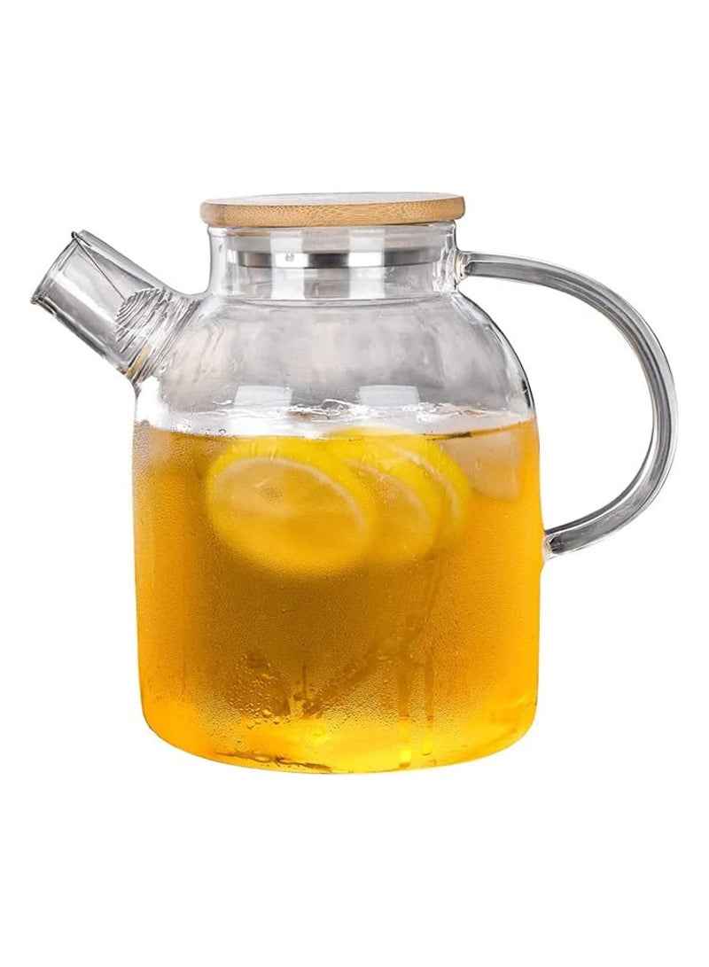 GGEROU Glass Water Pitcher with Bamboo Lid,Borosilicate Glass Teapot for Hot/Cold Water，Glass Water Kettle 1000ml - Image 1