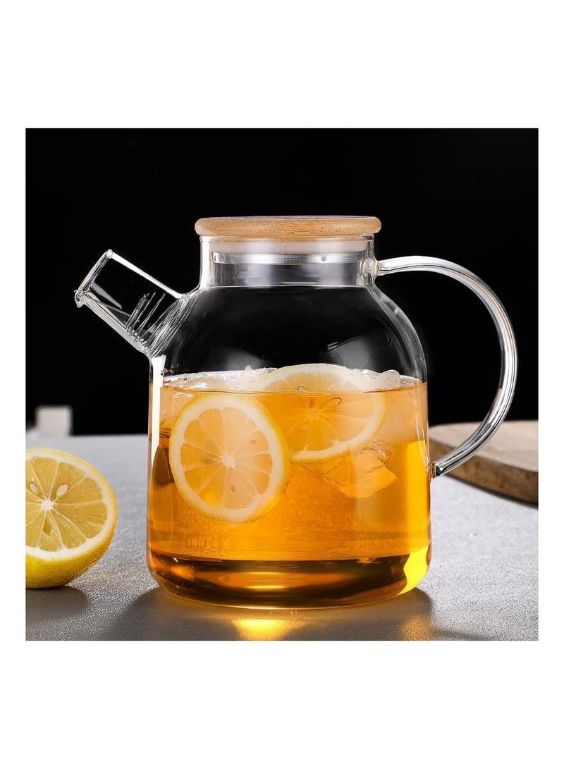 GGEROU Glass Water Pitcher with Bamboo Lid,Borosilicate Glass Teapot for Hot/Cold Water，Glass Water Kettle 1000ml - Image 2