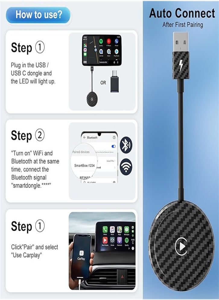 Generic - Wireless CarPlay Adapter 2024 - Apple Carplay Wireless Adapter Convent Wired to Wireless CarPlay Dongle 5Ghz WiFi Auto Connect Online Update for iPhone iOS 10+&OEM Wired CarPlay Cars - Image 1