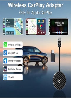 Generic Wireless CarPlay Adapter 2024 - Apple Carplay Wireless Adapter Convent Wired to Wireless CarPlay Dongle 5Ghz WiFi Auto Connect Online Update for iPhone iOS 10+&OEM Wired CarPlay Cars  - Image 2