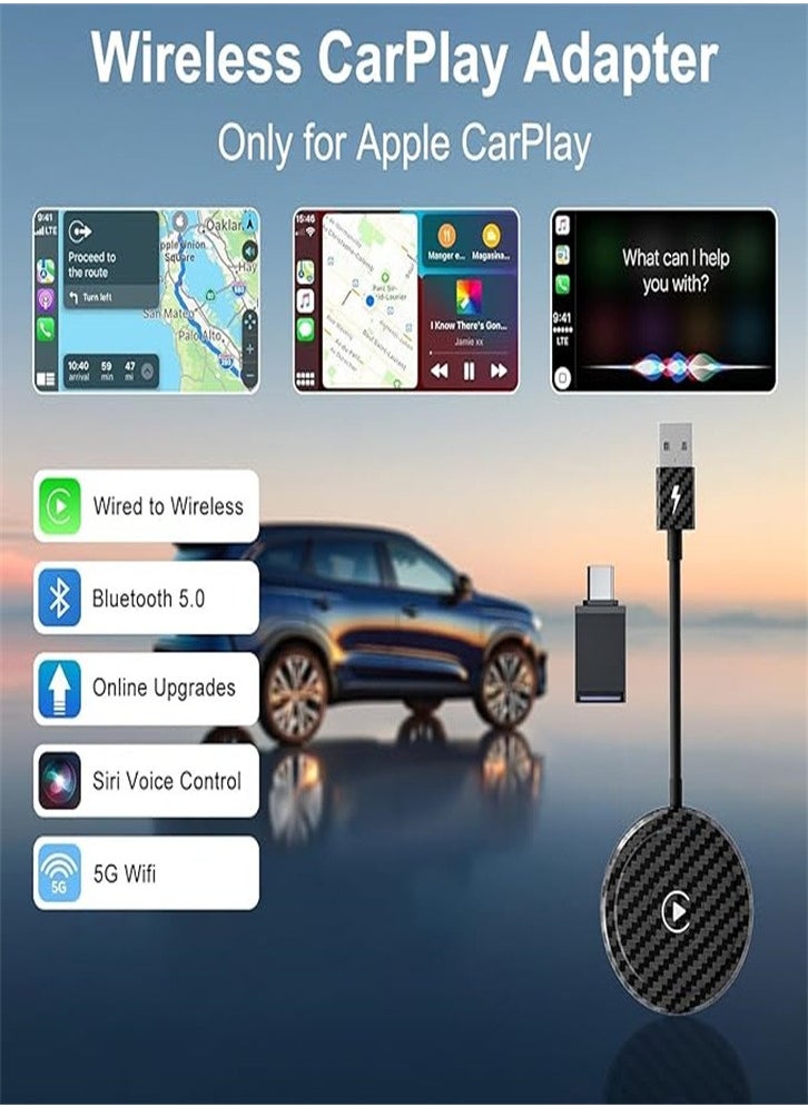 Generic Wireless CarPlay Adapter 2024 - Apple Carplay Wireless Adapter Convent Wired to Wireless CarPlay Dongle 5Ghz WiFi Auto Connect Online Update for iPhone iOS 10+&OEM Wired CarPlay Cars  - Image 2