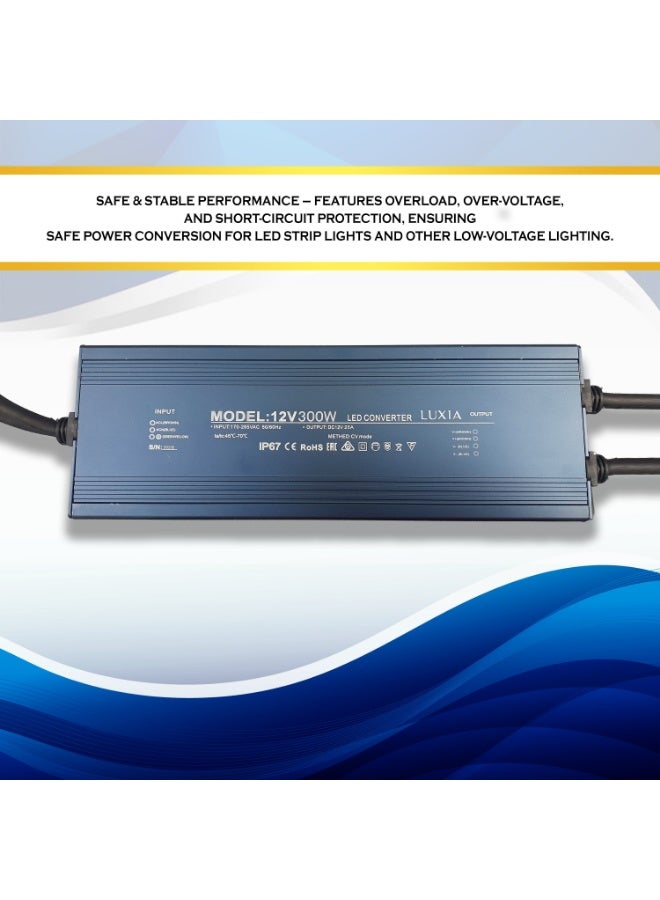 300W Slim Waterproof LED Transformer | IP67 12V DC Driver, AC to 12V 5A Low Voltage, Dust-Proof Design for LED Strip Lights, Signage, and Indoor & Outdoor Applications - Image 1
