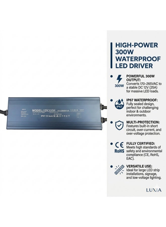 300W Slim Waterproof LED Transformer | IP67 12V DC Driver, AC to 12V 5A Low Voltage, Dust-Proof Design for LED Strip Lights, Signage, and Indoor & Outdoor Applications - Image 4