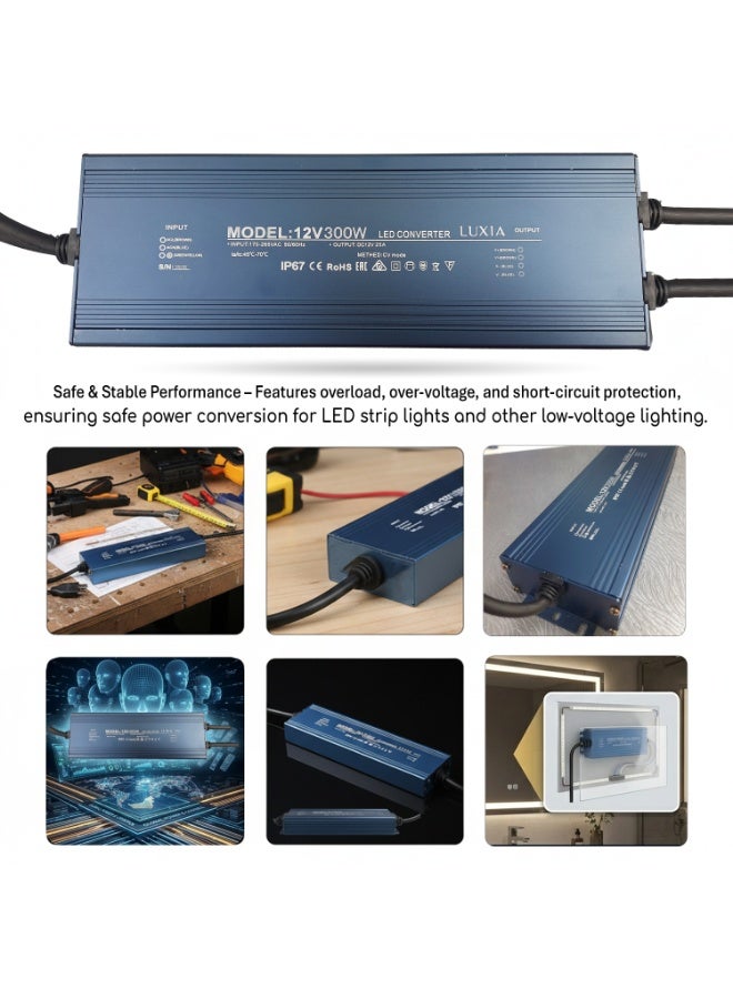 300W Slim Waterproof LED Transformer | IP67 12V DC Driver, AC to 12V 5A Low Voltage, Dust-Proof Design for LED Strip Lights, Signage, and Indoor & Outdoor Applications - Image 2