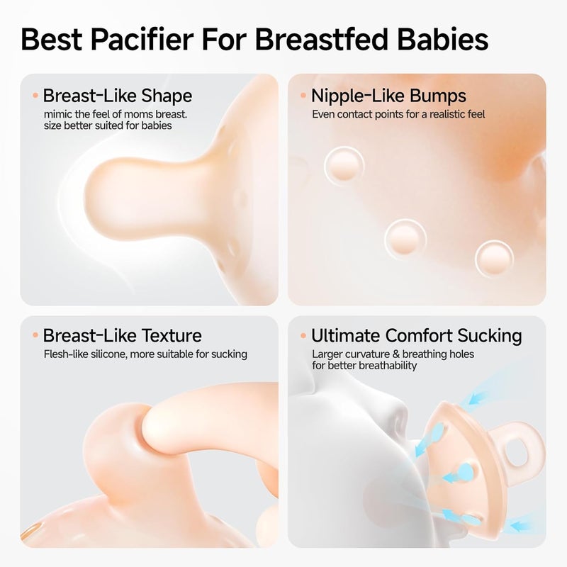 Garkoko Baby Pacifiers 0-6 Months, Soft Silicone Breast-Like Shape with Air Holes, BPA-Free, 4 Pack - Image 4