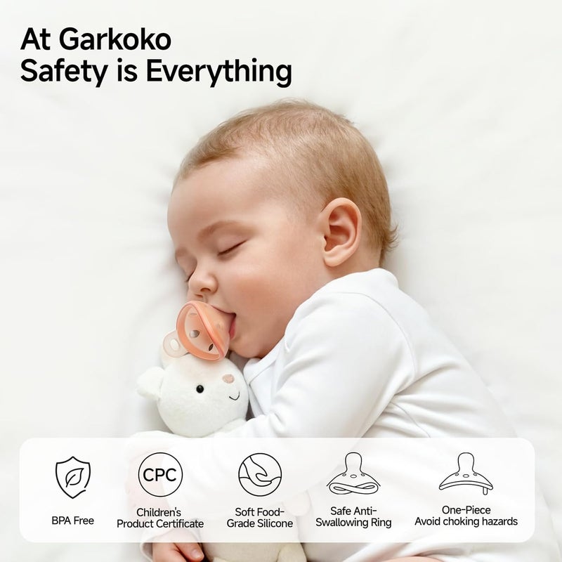 Garkoko Baby Pacifiers 0-6 Months, Soft Silicone Breast-Like Shape with Air Holes, BPA-Free, 4 Pack - Image 2